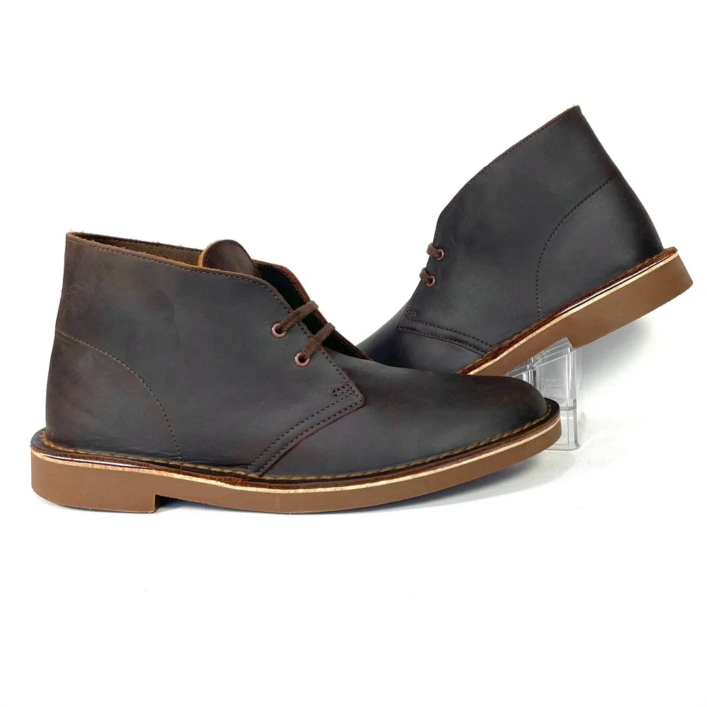 Clarks Bushacre 2 Chukka Boots Mens 8W Dark Brown Beeswax Leather NWOB